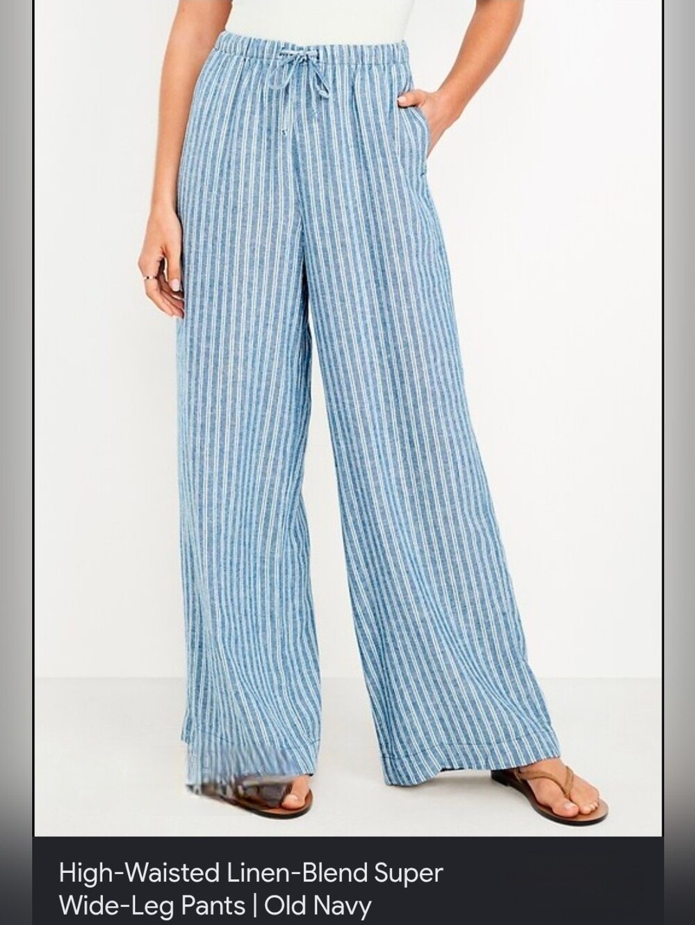 Old Navy Blue & White Striped Wide-Leg Linen-Blend Pants